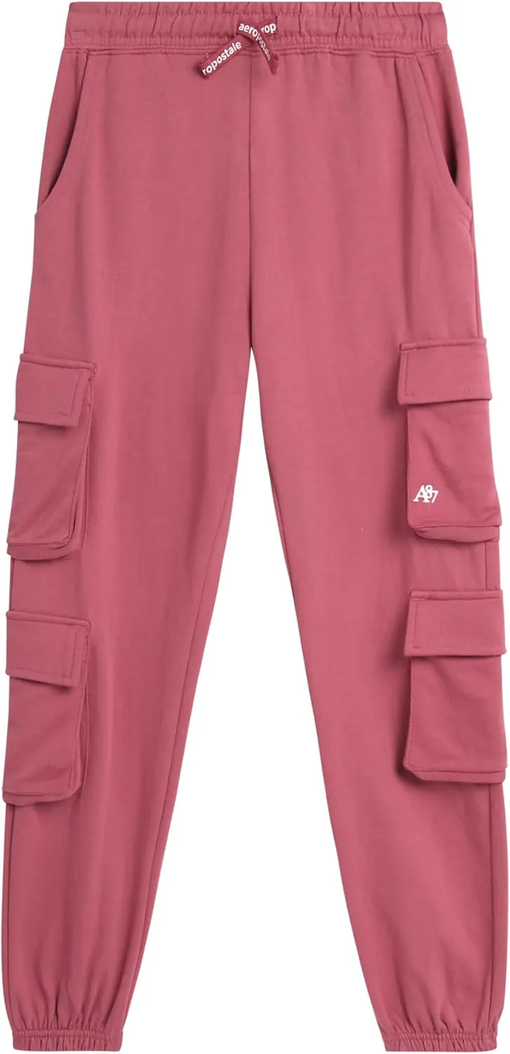 AEROPOSTALE Girls' Pants - Casual Fleece Cargo Joggers with Adjustable Elastic Waistband - Baggy Cargo Pants for Girls (7-16)