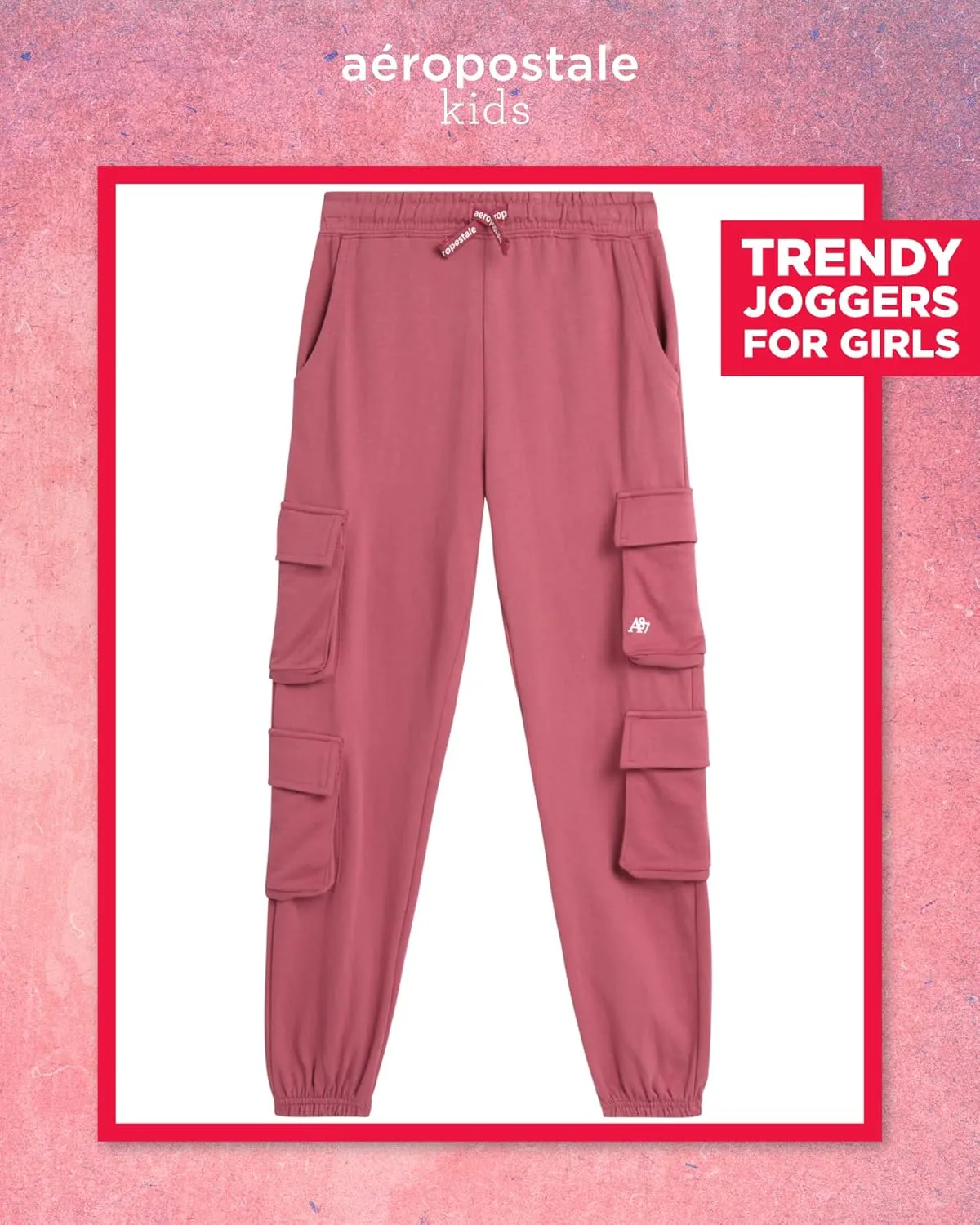 AEROPOSTALE Girls' Pants - Casual Fleece Cargo Joggers with Adjustable Elastic Waistband - Baggy Cargo Pants for Girls (7-16)
