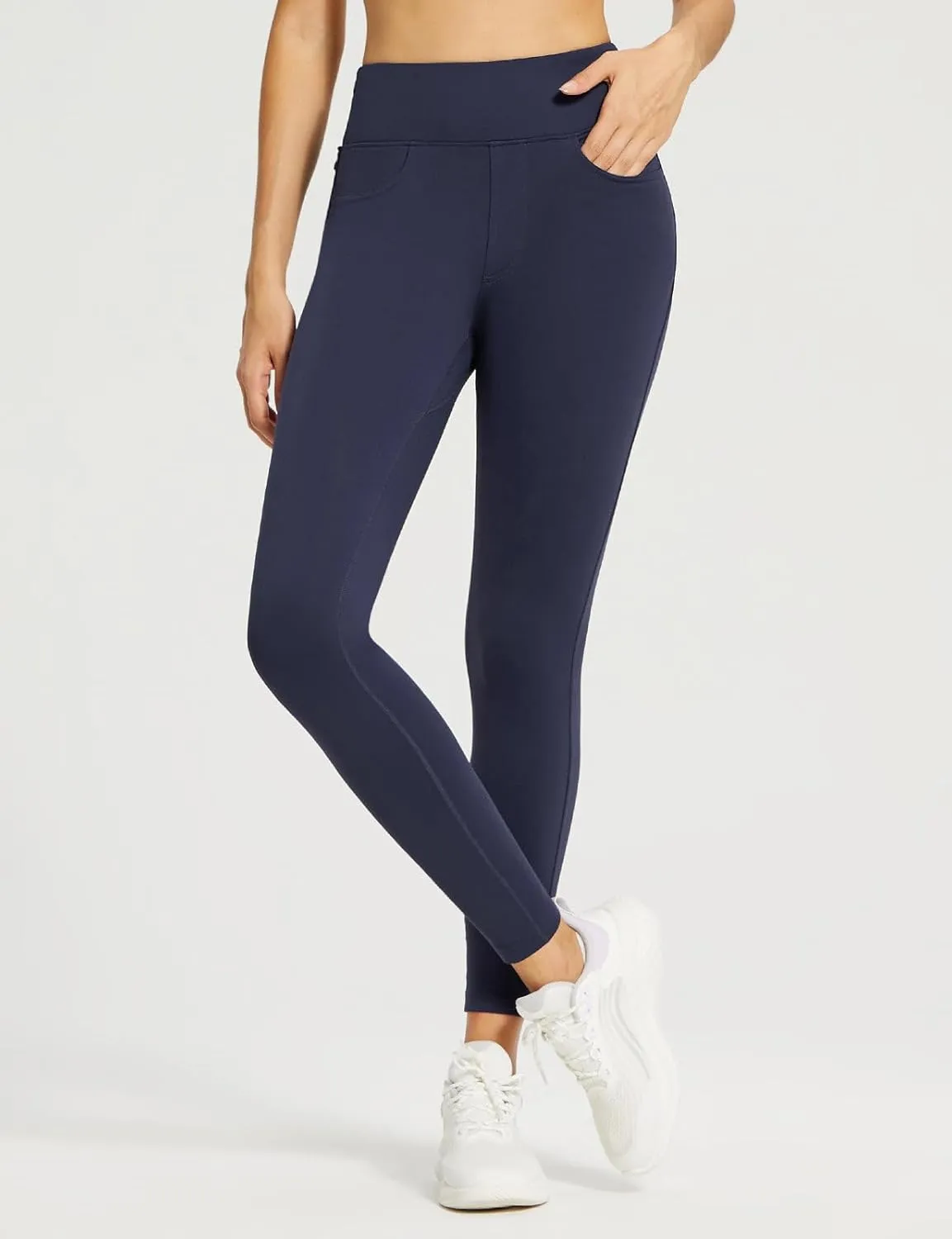 baleaf Jeggings for Women Fleece Lined Pants Thermal Warm Winter High Waisted Leggings 4 Pockets Waterproof Running Tights