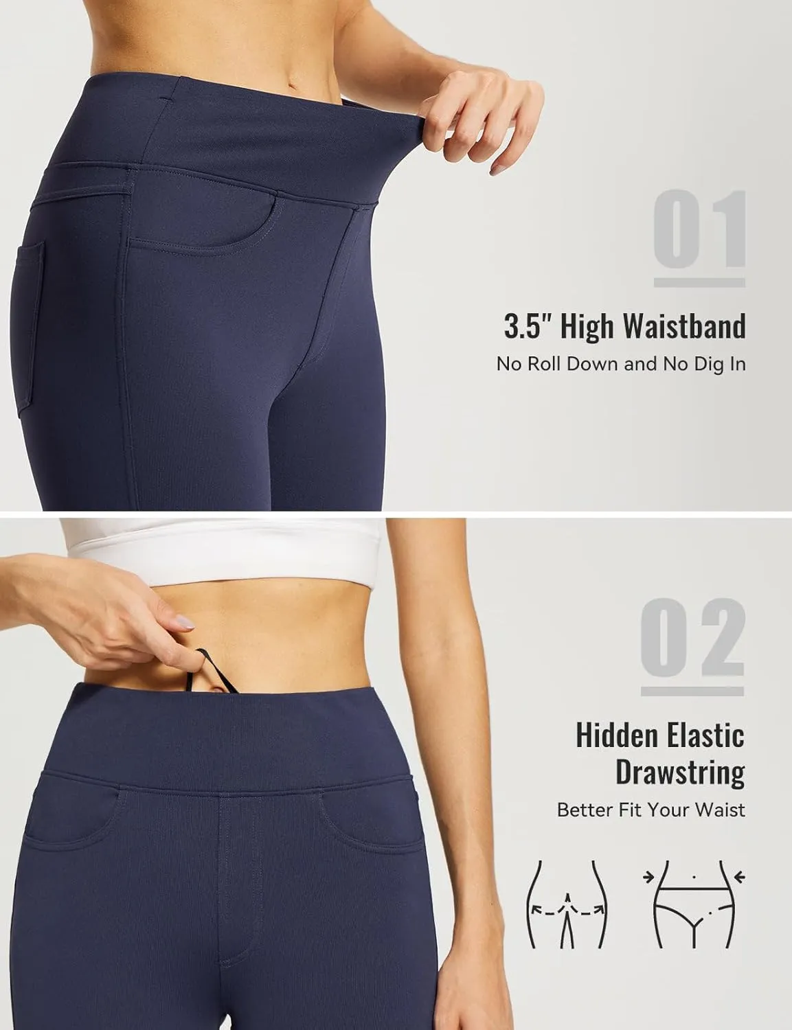 baleaf Jeggings for Women Fleece Lined Pants Thermal Warm Winter High Waisted Leggings 4 Pockets Waterproof Running Tights