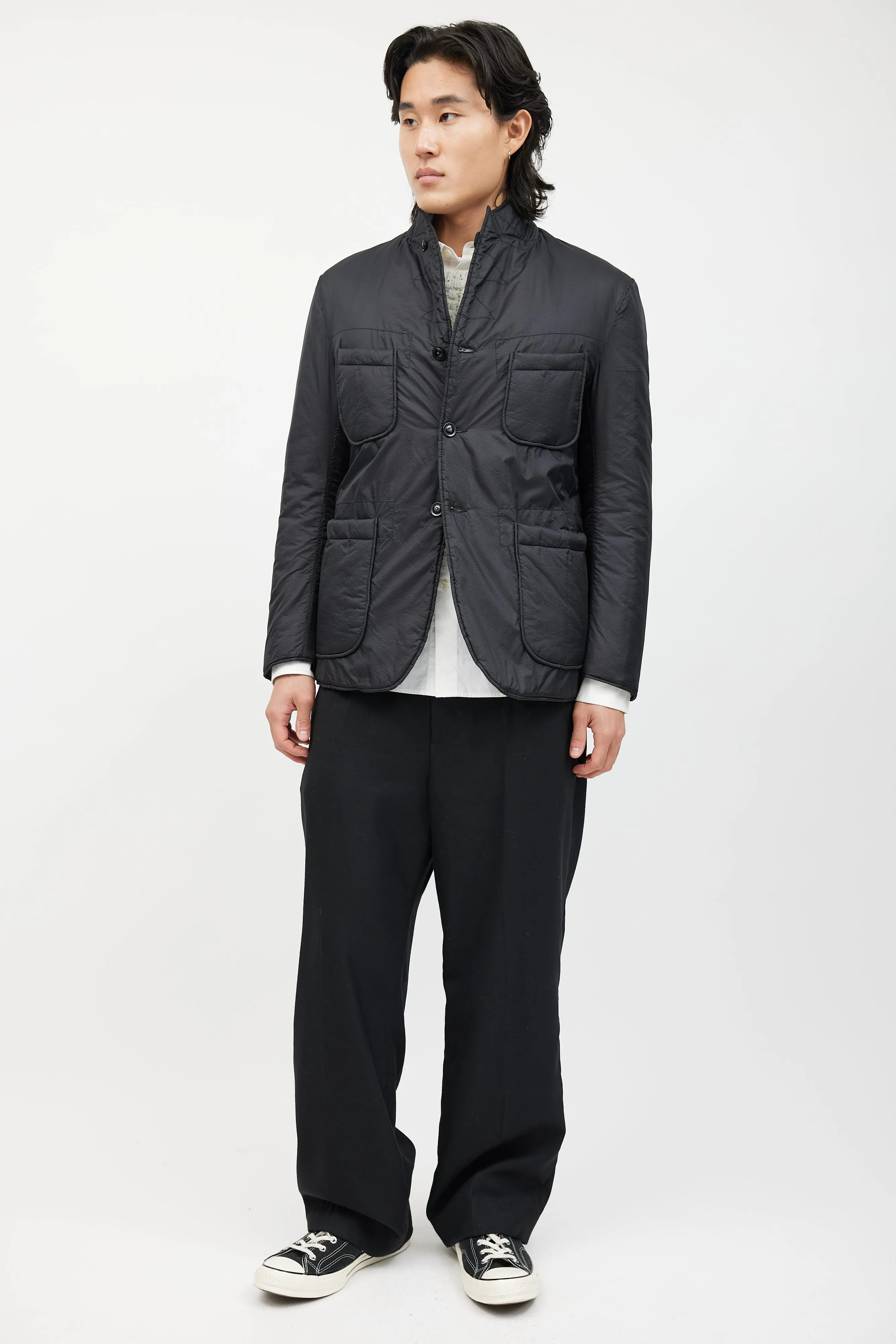 Black Padded Nylon Blazer