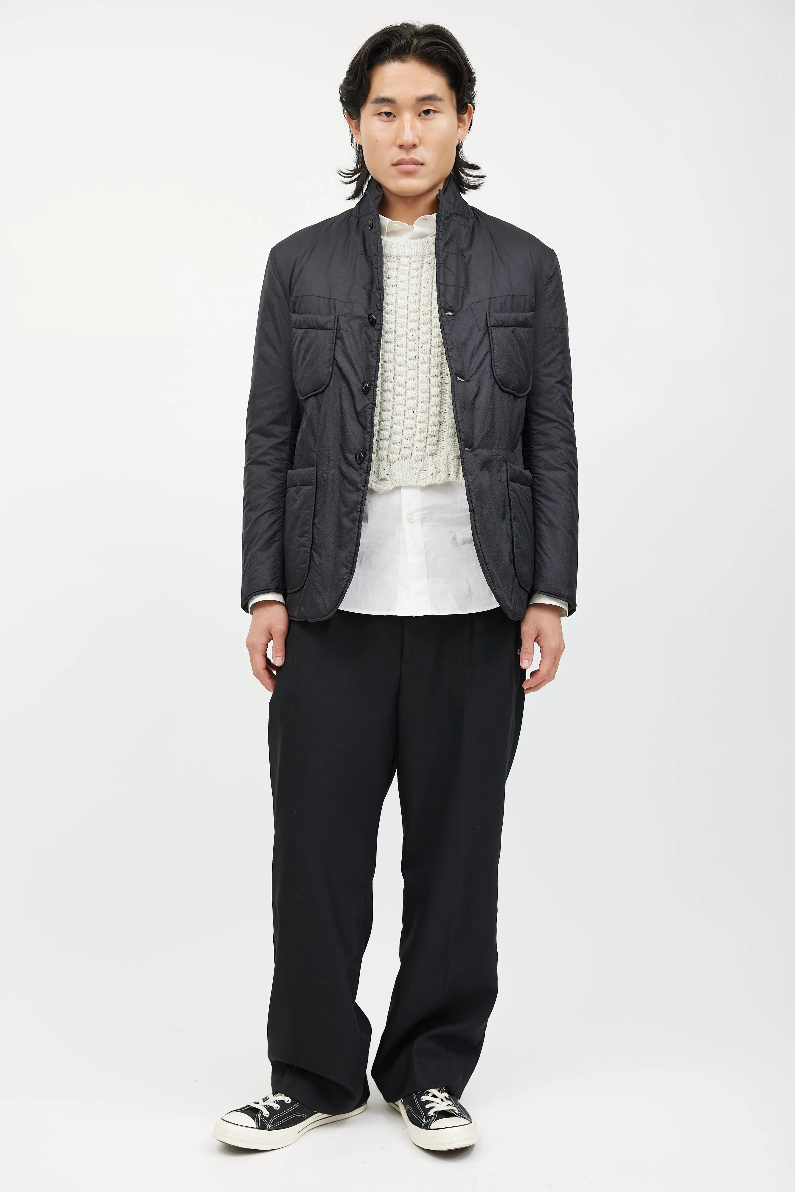 Black Padded Nylon Blazer