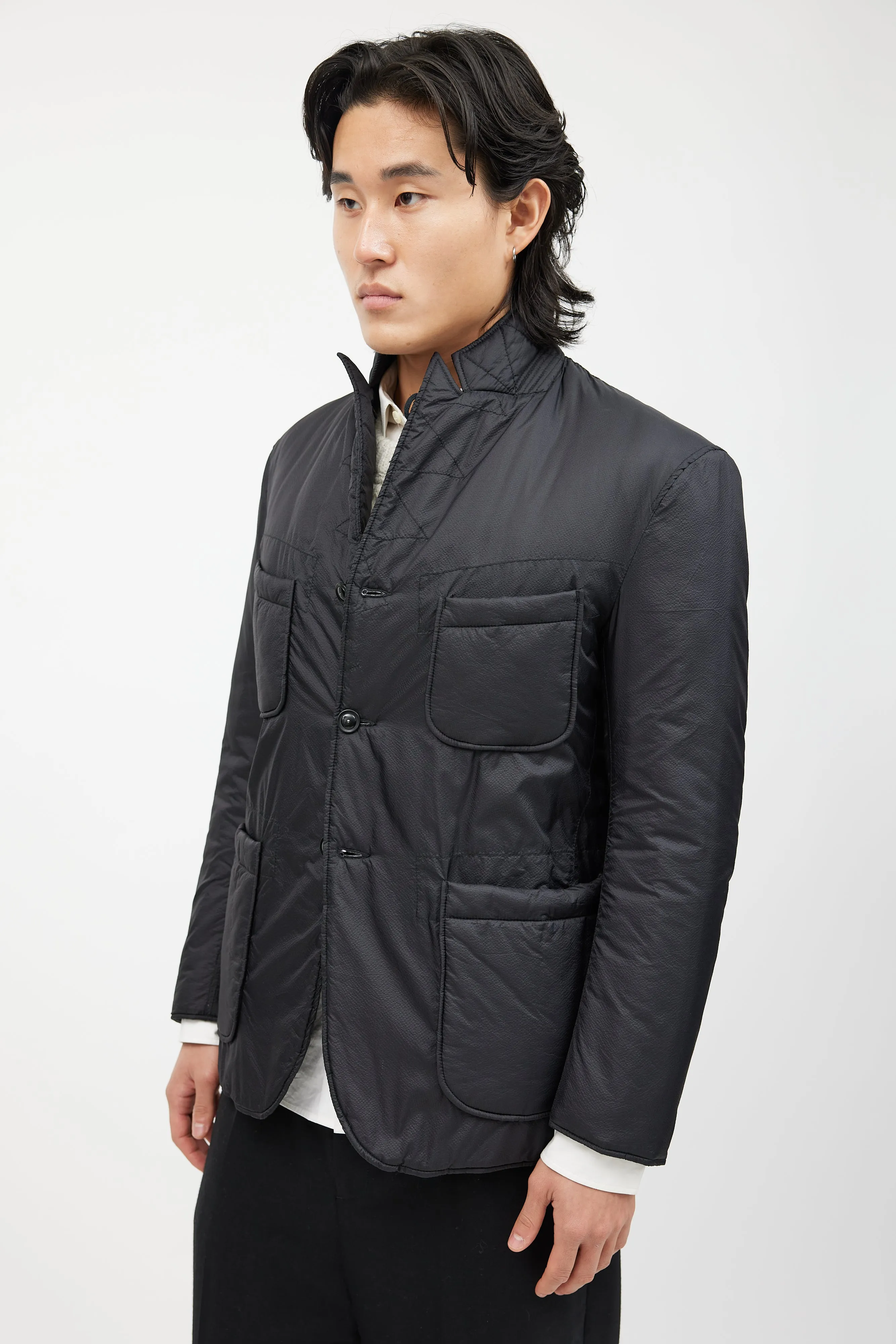 Black Padded Nylon Blazer