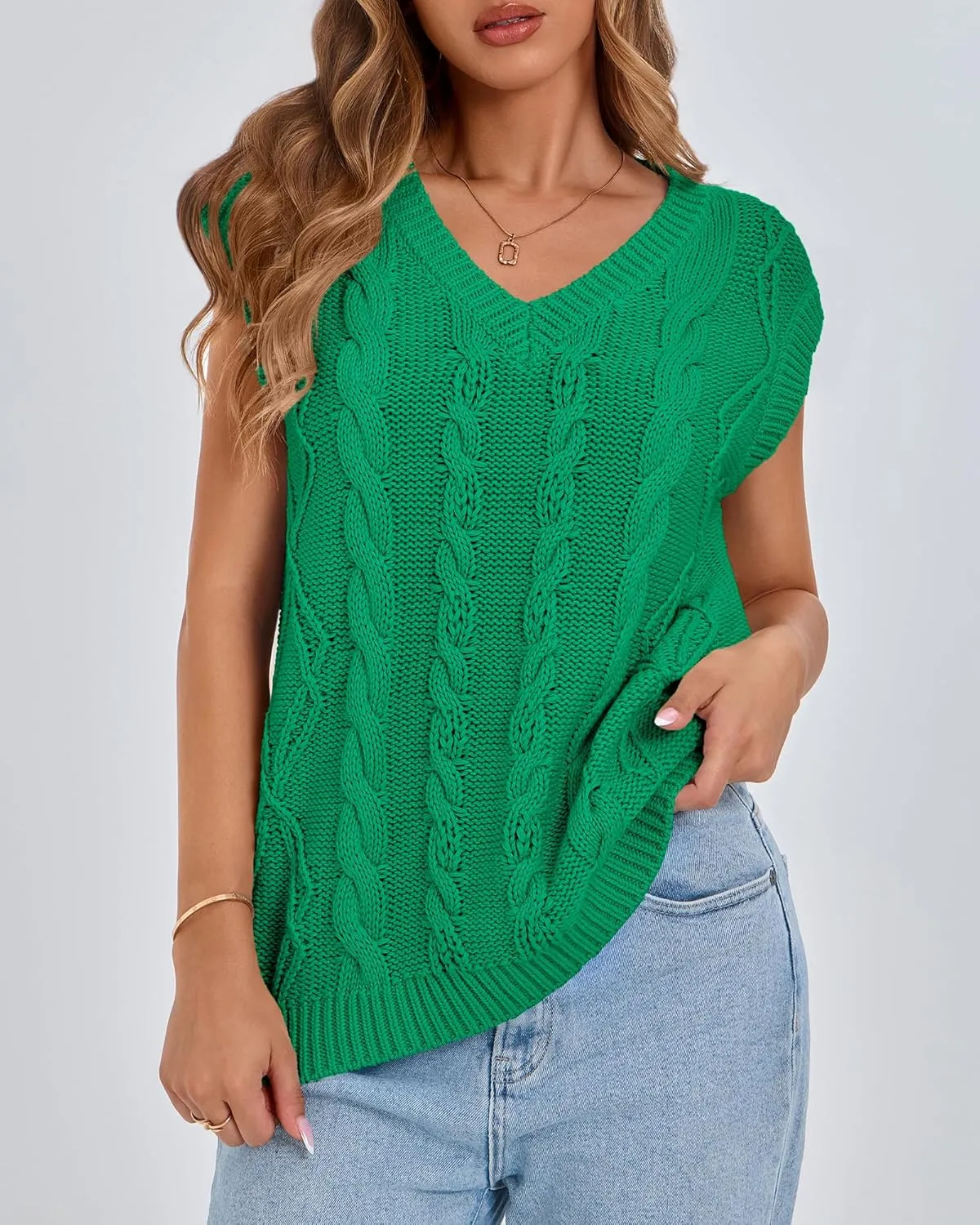 BTFBM Womens Oversized Sweater Vest 2025 Summer V Neck Casual Sleeveless Sweaters Loose Cable Knit Pullover Tops