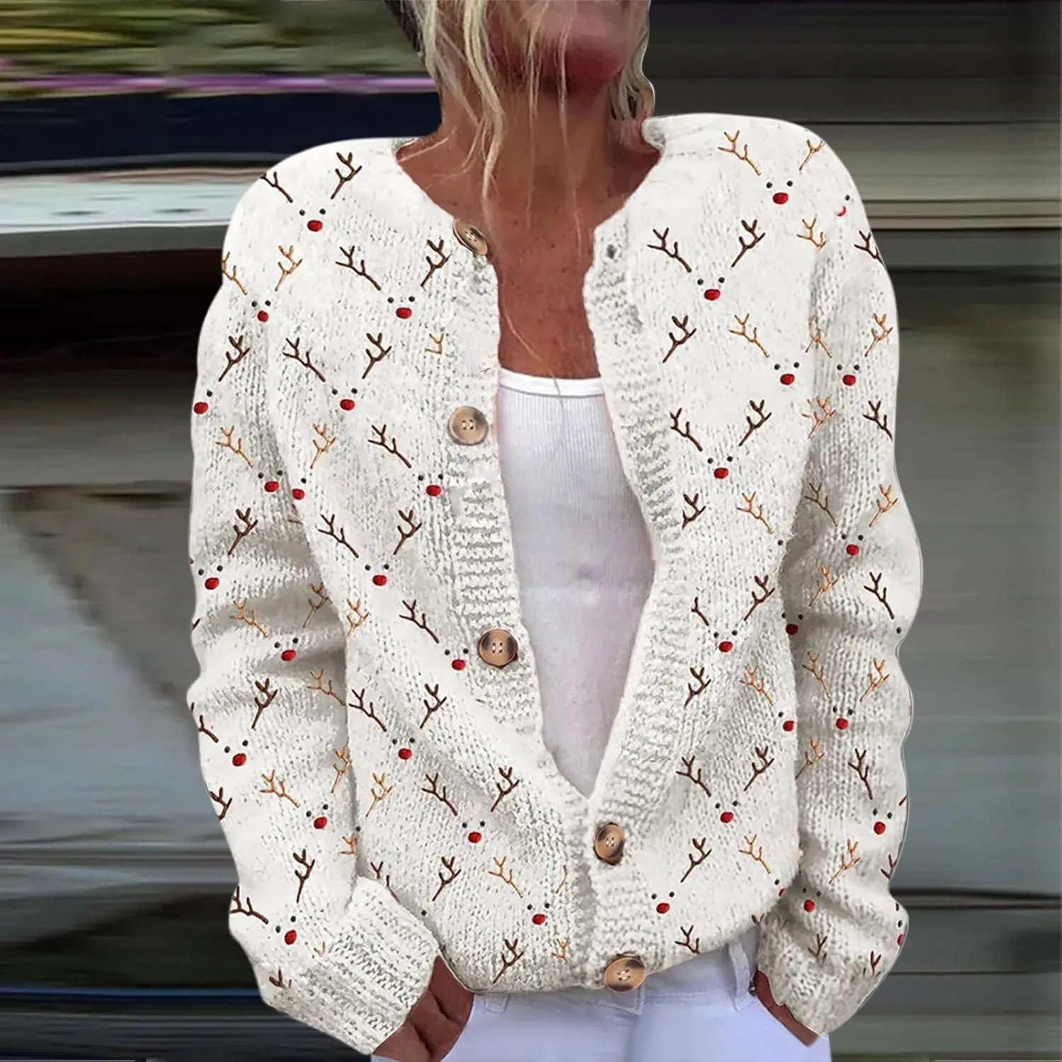 Christmas Sweaters for Women Cable Knit Crewneck Button Up Cardigan Sweaters Plus Size Warm Cute Winter Sweater Coats