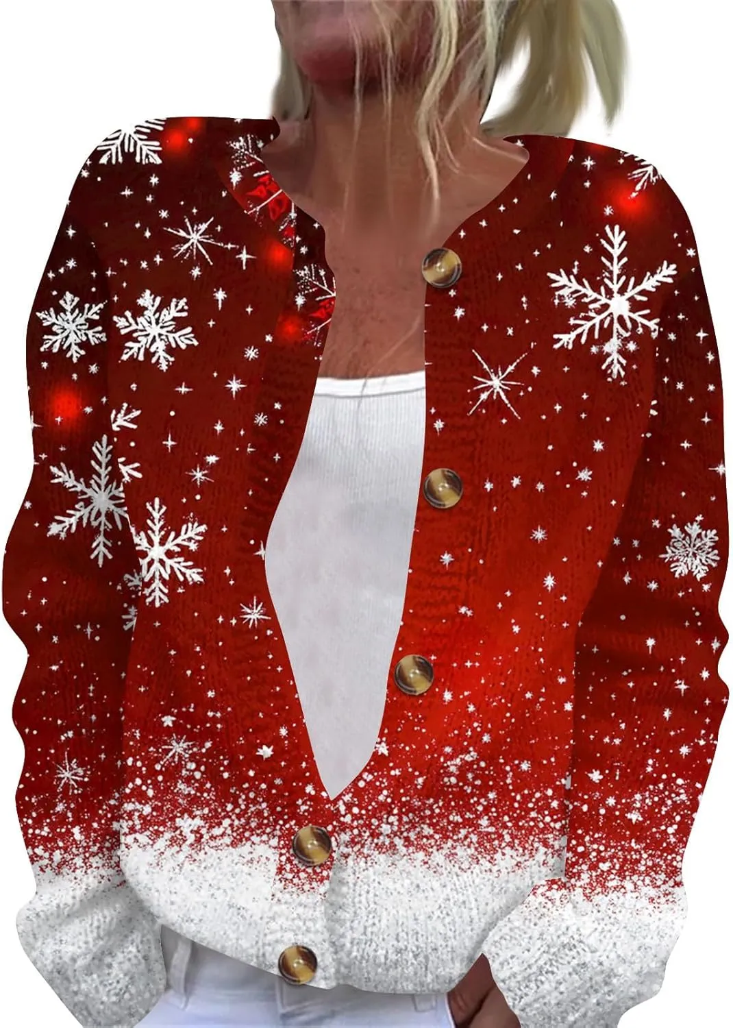 Christmas Sweaters for Women Cable Knit Crewneck Button Up Cardigan Sweaters Plus Size Warm Cute Winter Sweater Coats