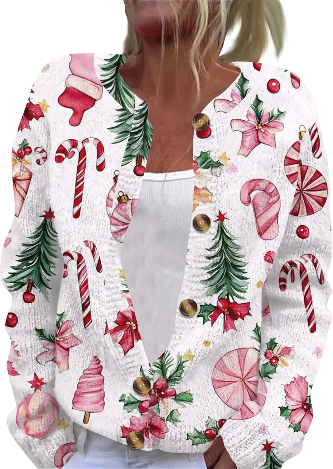 Christmas Sweaters for Women Cable Knit Crewneck Button Up Cardigan Sweaters Plus Size Warm Cute Winter Sweater Coats