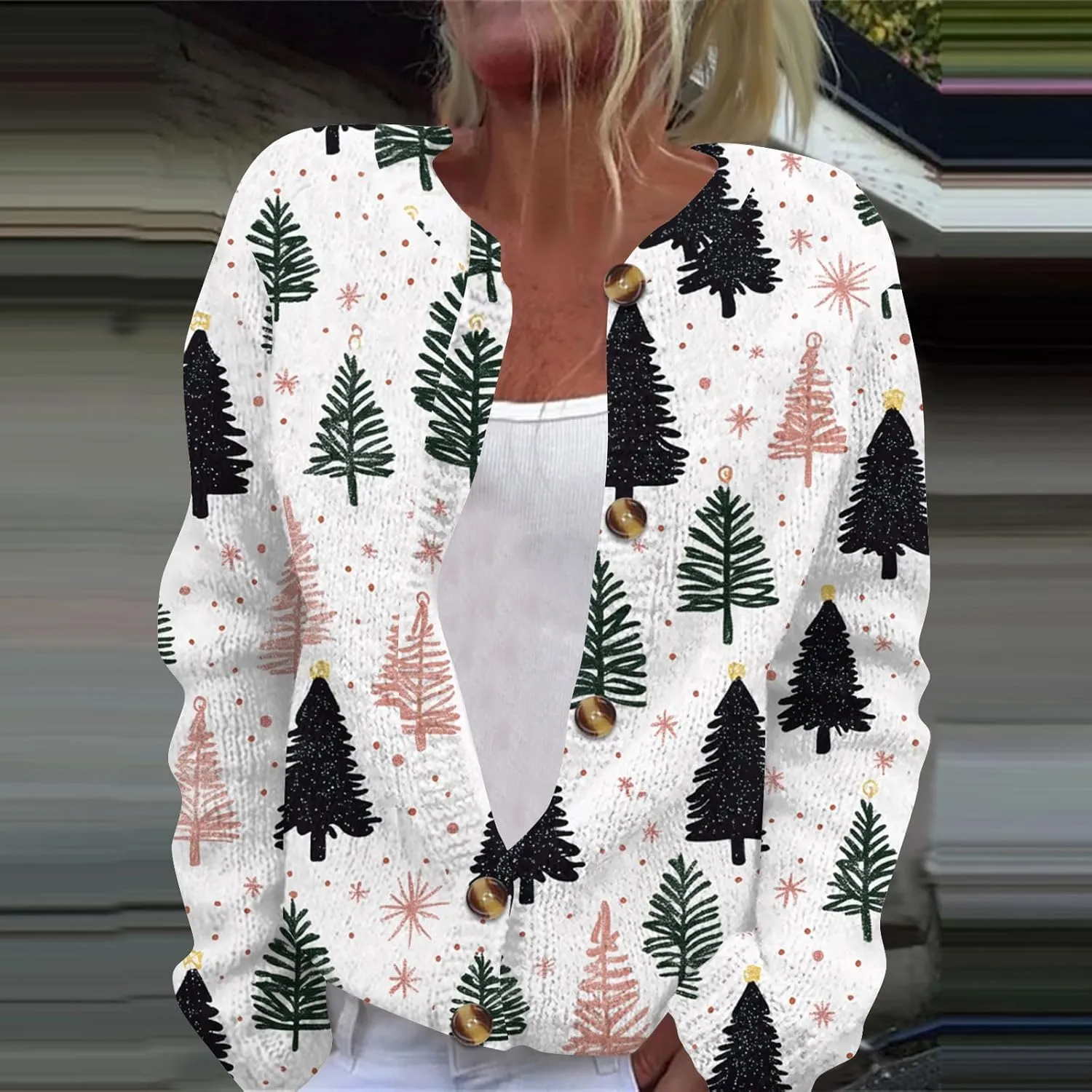Christmas Sweaters for Women Cable Knit Crewneck Button Up Cardigan Sweaters Plus Size Warm Cute Winter Sweater Coats