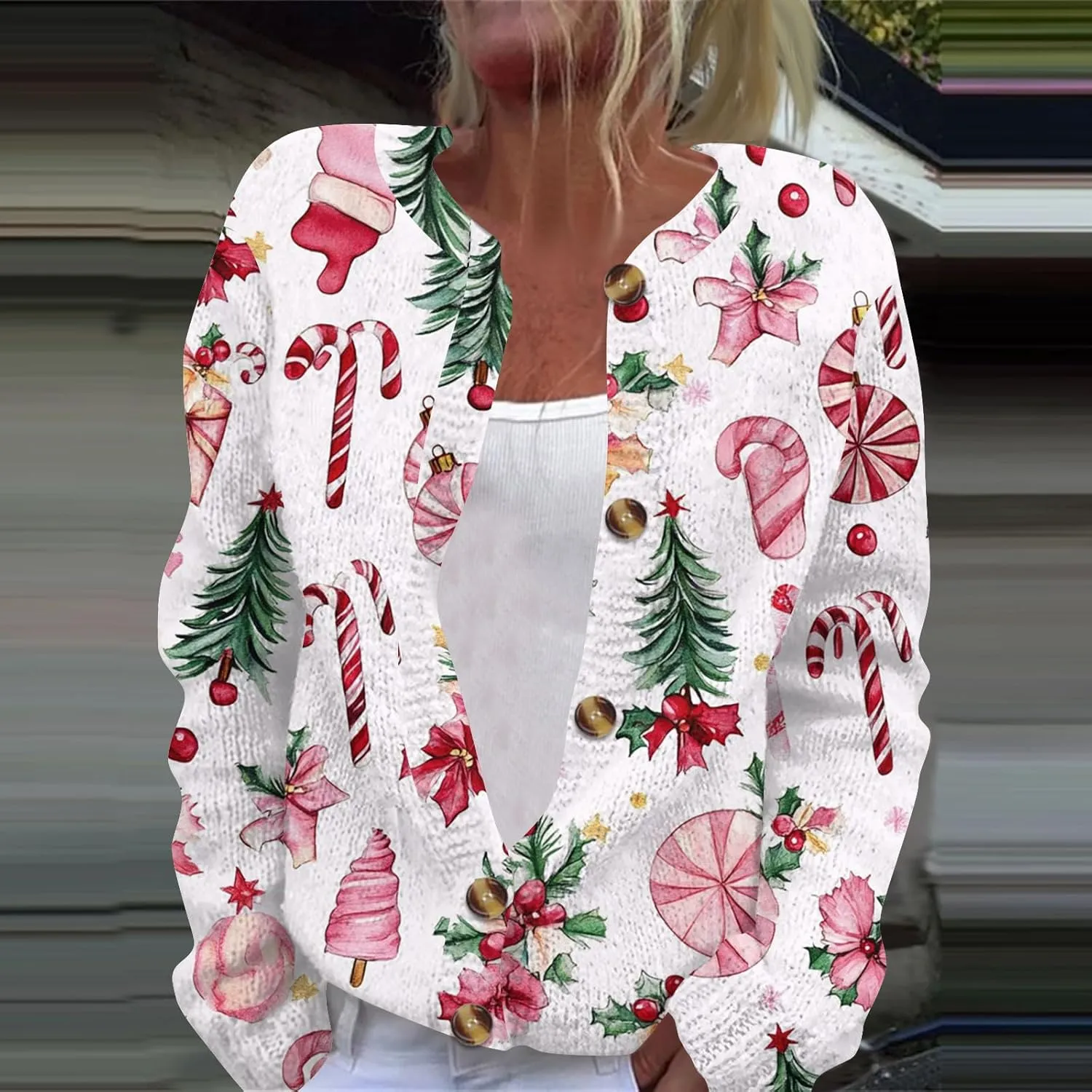 Christmas Sweaters for Women Cable Knit Crewneck Button Up Cardigan Sweaters Plus Size Warm Cute Winter Sweater Coats