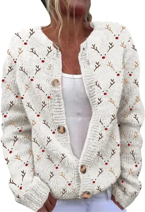 Christmas Sweaters for Women Cable Knit Crewneck Button Up Cardigan Sweaters Plus Size Warm Cute Winter Sweater Coats