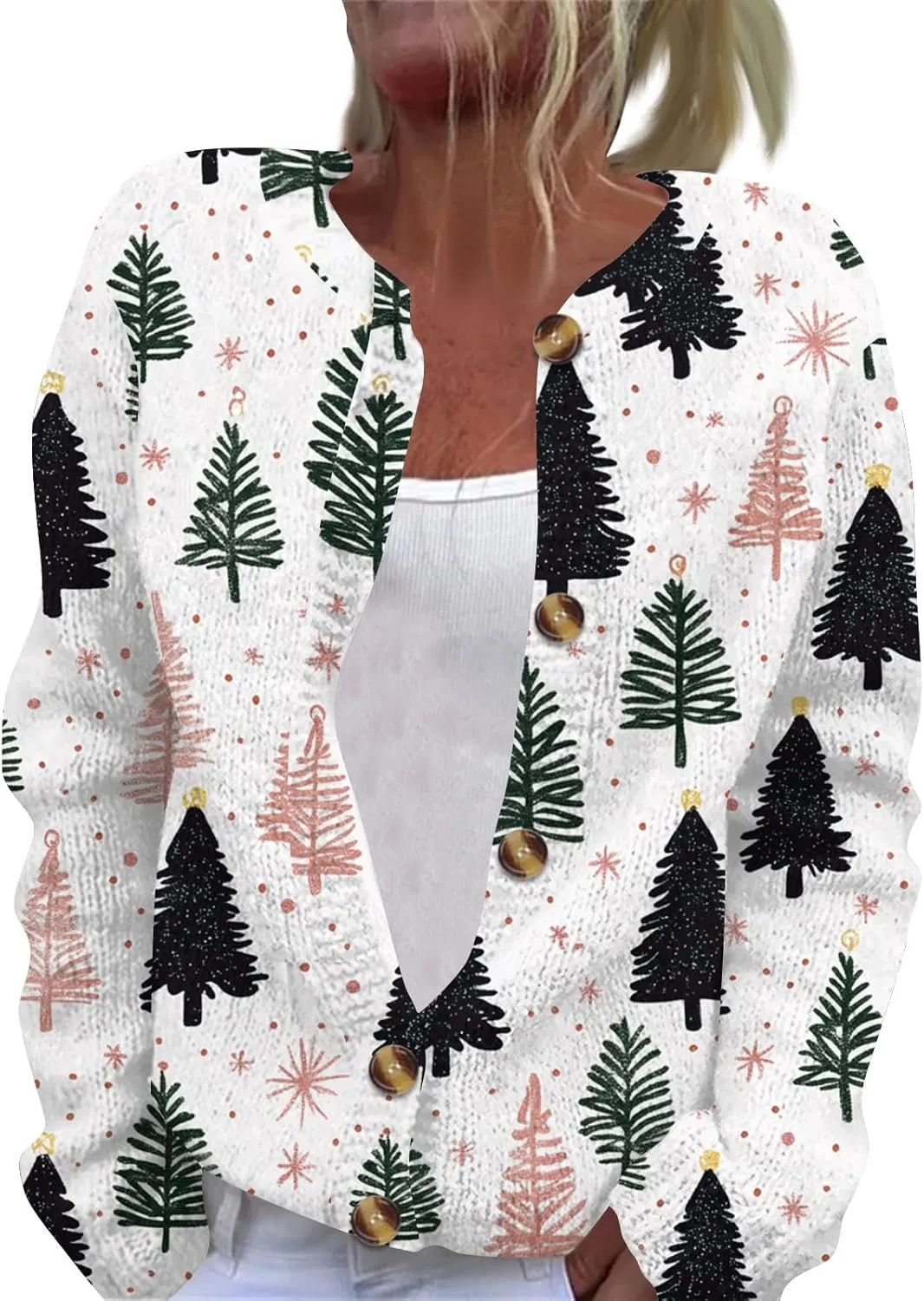 Christmas Sweaters for Women Cable Knit Crewneck Button Up Cardigan Sweaters Plus Size Warm Cute Winter Sweater Coats