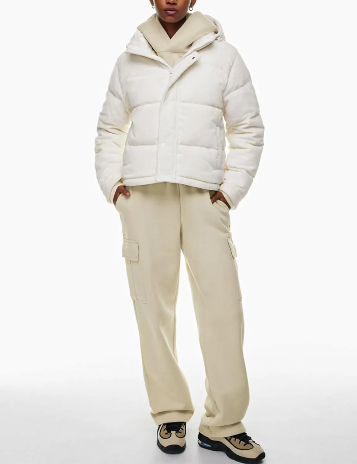 COZYPOIN Women's Winter Puffer Coats Corduroy Down Jacket Quilted Hooded Warm Padded Outerwear