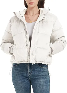 COZYPOIN Women's Winter Puffer Coats Corduroy Down Jacket Quilted Hooded Warm Padded Outerwear