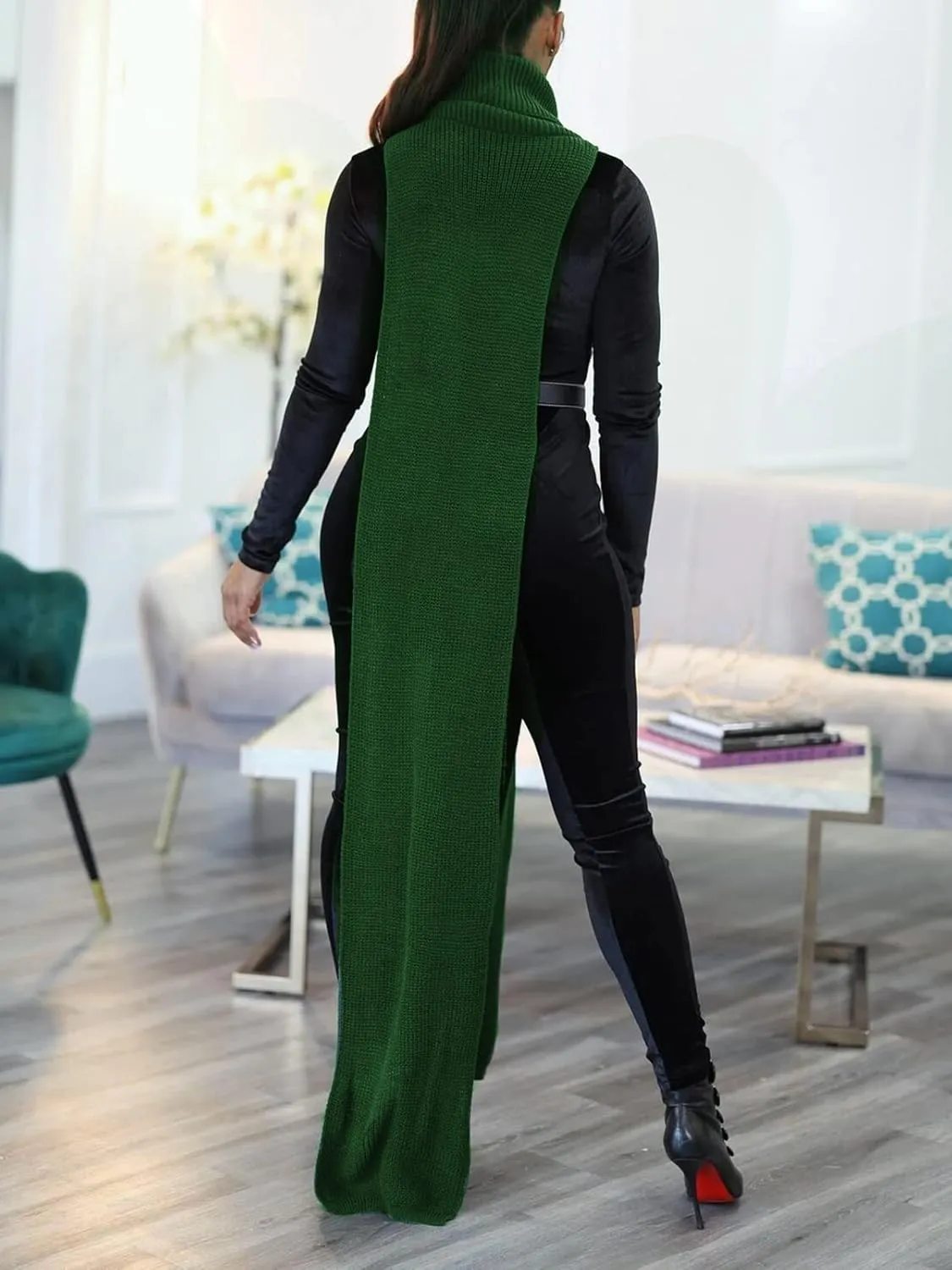 Famnbro Women's Sleeveless Turtleneck Sweater Sexy High Slit Long Maxi Dress Ribbed Knitted Top