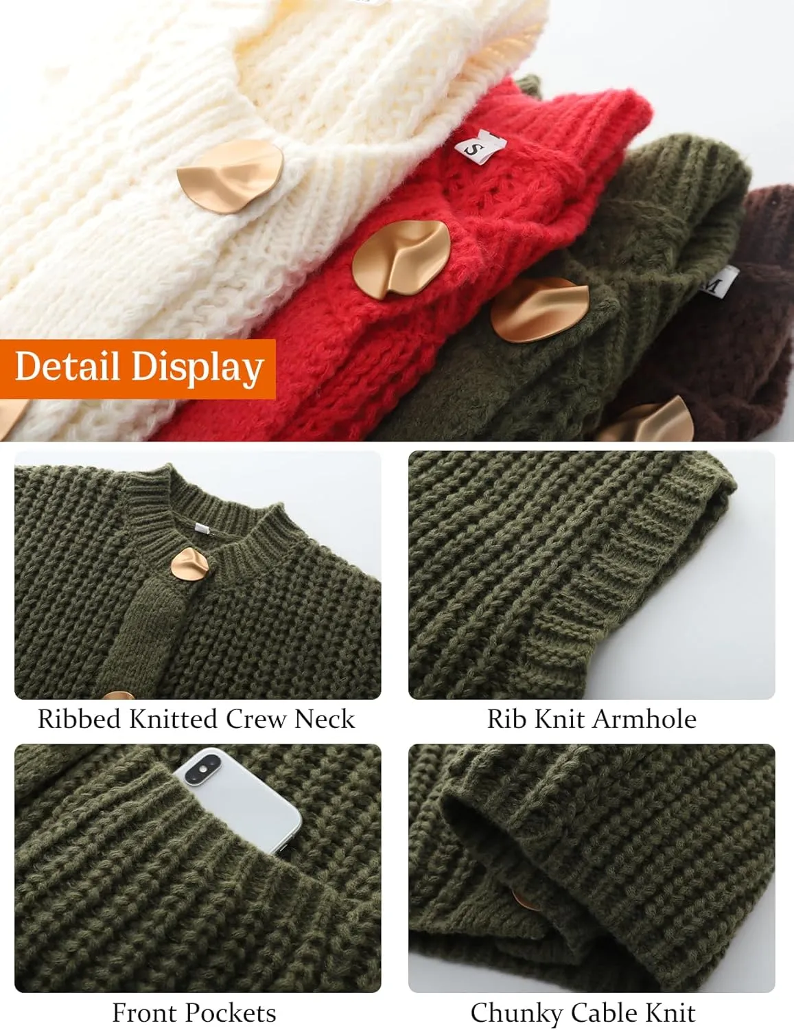 Flygo Womens Sleeveless Crop Chunky Knit Cardigan Trendy Button Down Cropped Knitted Sweater Vest Tops with Pockets