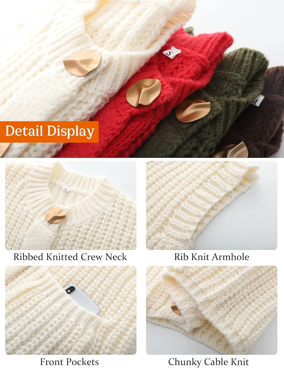 Flygo Womens Sleeveless Crop Chunky Knit Cardigan Trendy Button Down Cropped Knitted Sweater Vest Tops with Pockets