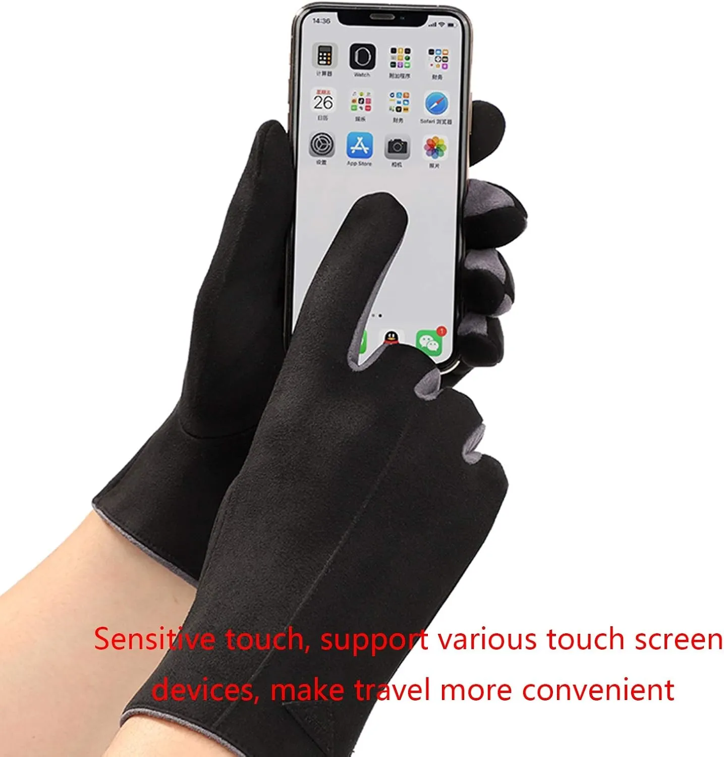 Gloves Winter Warm Gloves Touch Screen Bicycle Gloves Warm Anti-Skid Windproof Running Gloves (Color : Black)