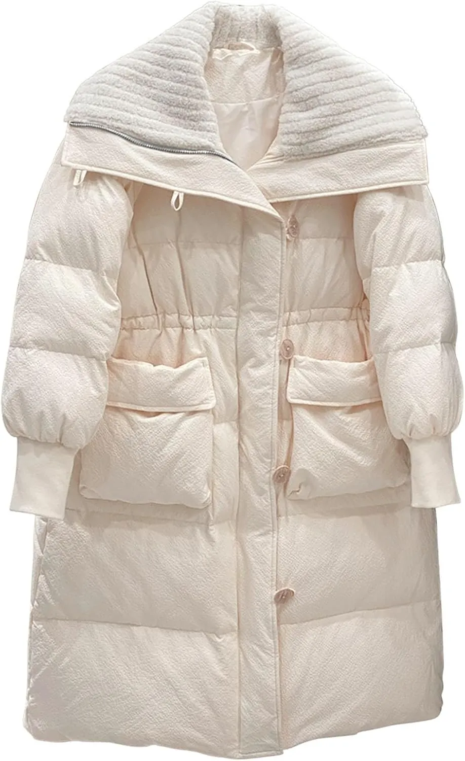 HGps8w Women's Oversized Long Quilted Puffer Jacket - Drawstring Waist Padded Down Coat Insulated Outerwear with Pockets