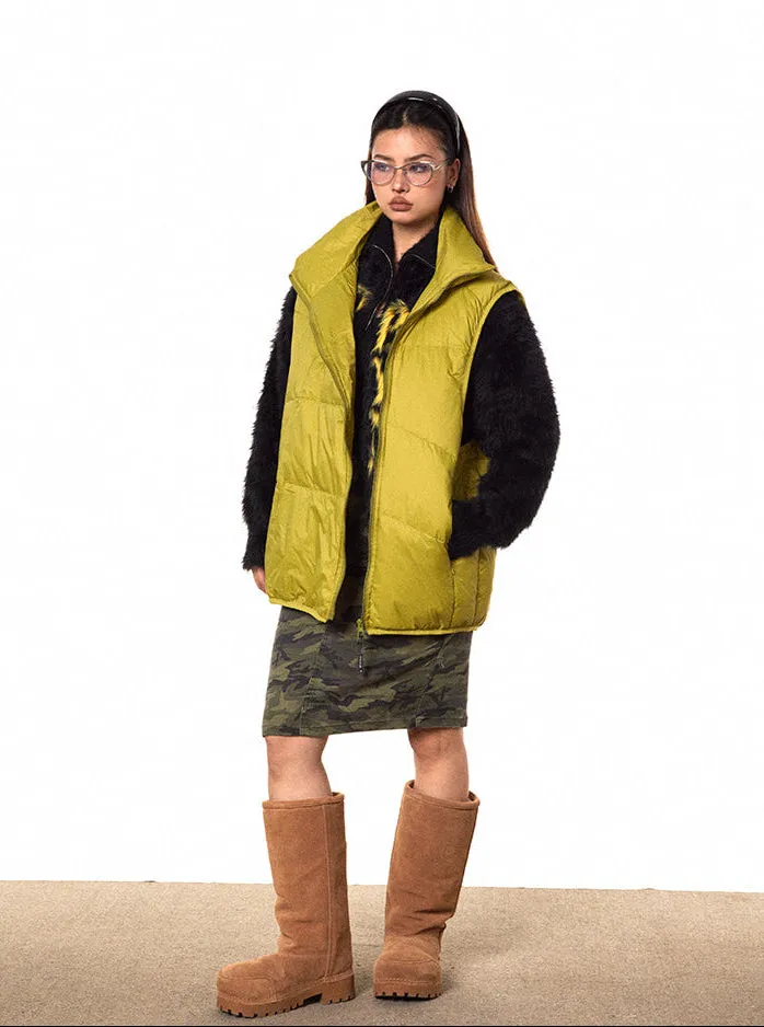 High Collar Asymmetric Zip Oversized Puffer Vest