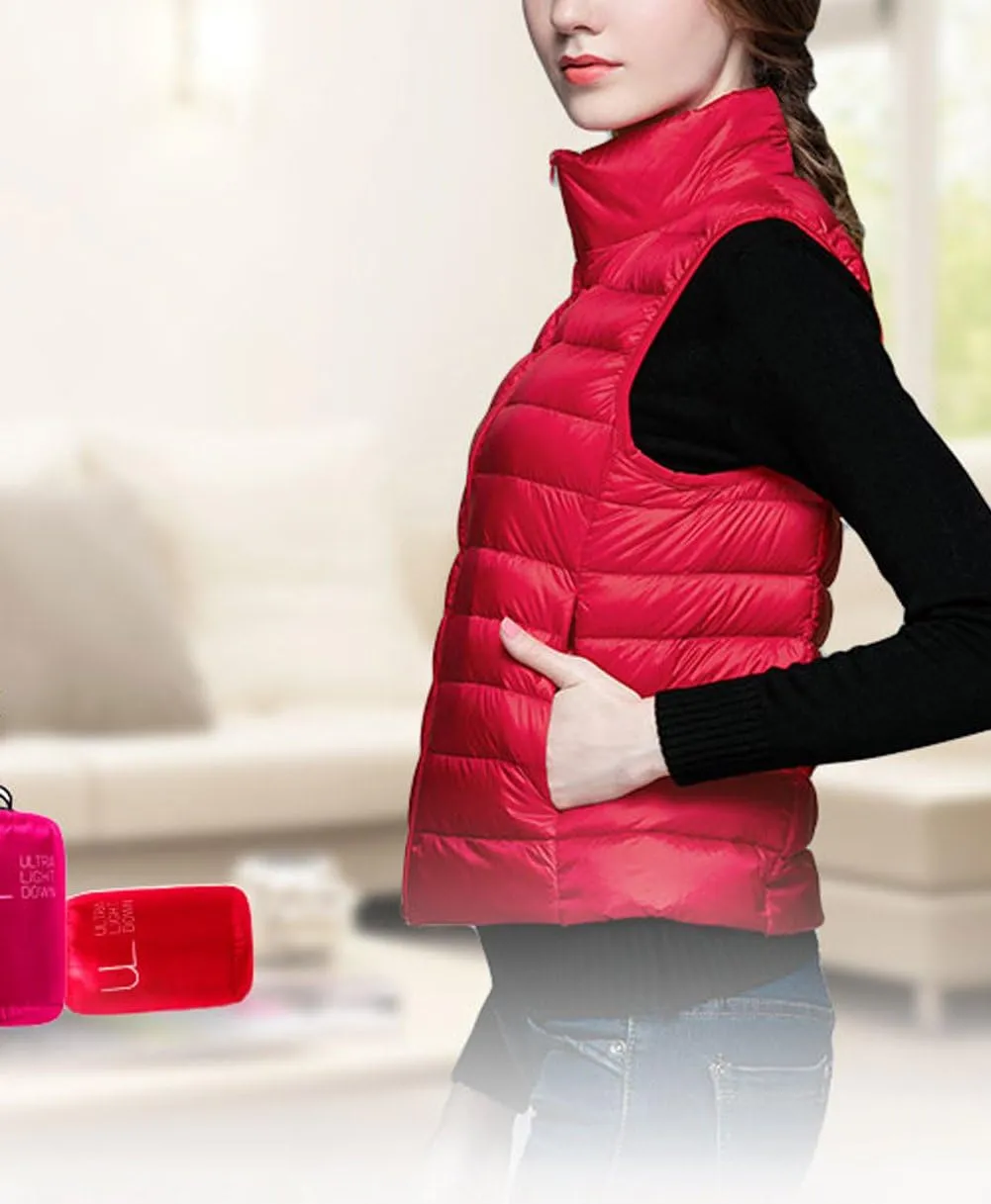 Hotmiss Womens Packable Ultra Lightweight Stand Collar Down Vest Outdoor Puffer Jacket