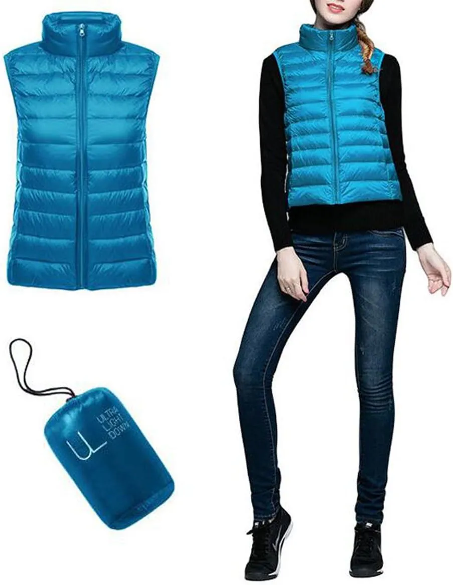 Hotmiss Womens Packable Ultra Lightweight Stand Collar Down Vest Outdoor Puffer Jacket