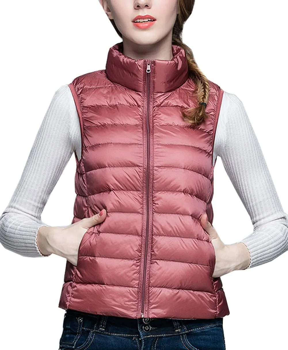 Hotmiss Womens Packable Ultra Lightweight Stand Collar Down Vest Outdoor Puffer Jacket