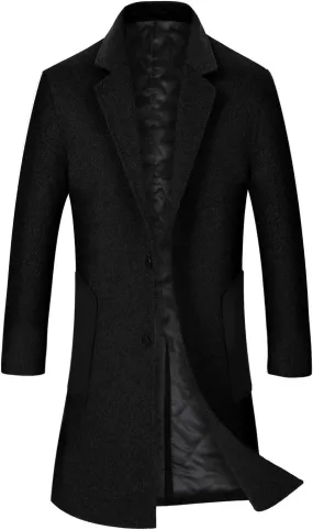 iCKER Mens Trench Coat Winter Wool Blend Jacket Overcoat Long Top Coat Warm Pea Coat