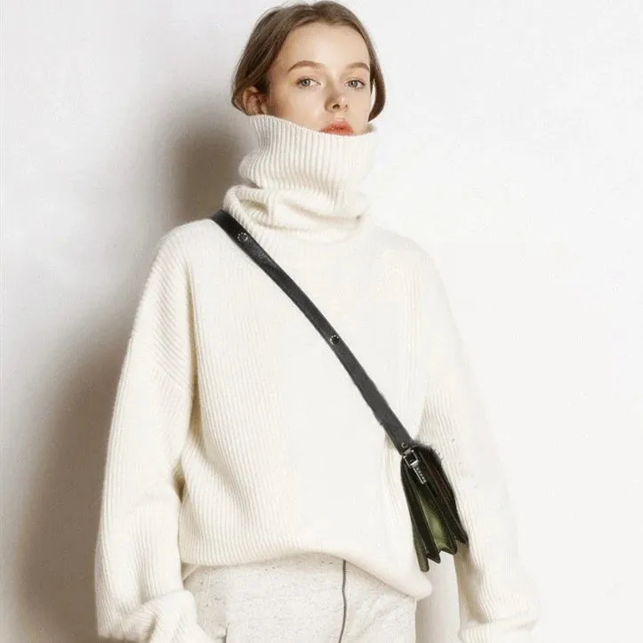 Knitted Turtlenecks Casual Loose Oversized Lady Sweaters  Pullover.