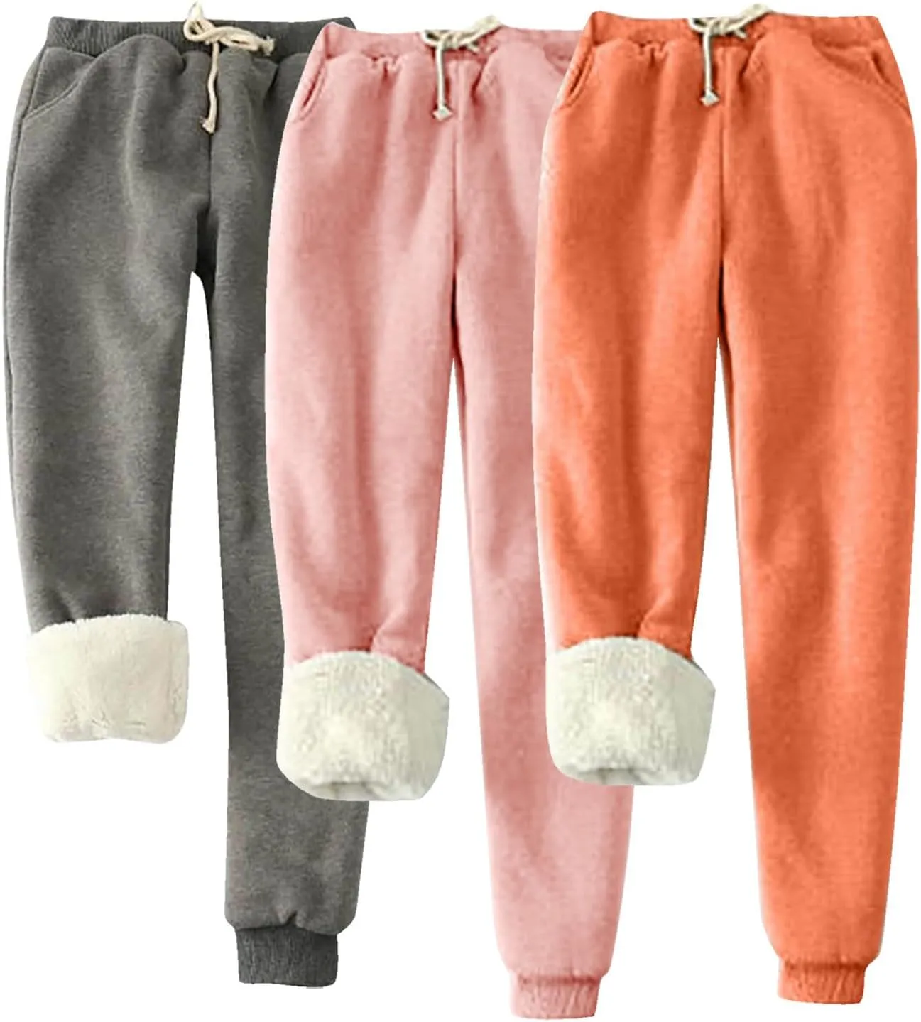 Lpmadey 3 Pack Womens Warm Fleece Sherpa Lined Sweatpants Drawstring Athletic Jogger Pant Trousers Plus Size Winter Pants