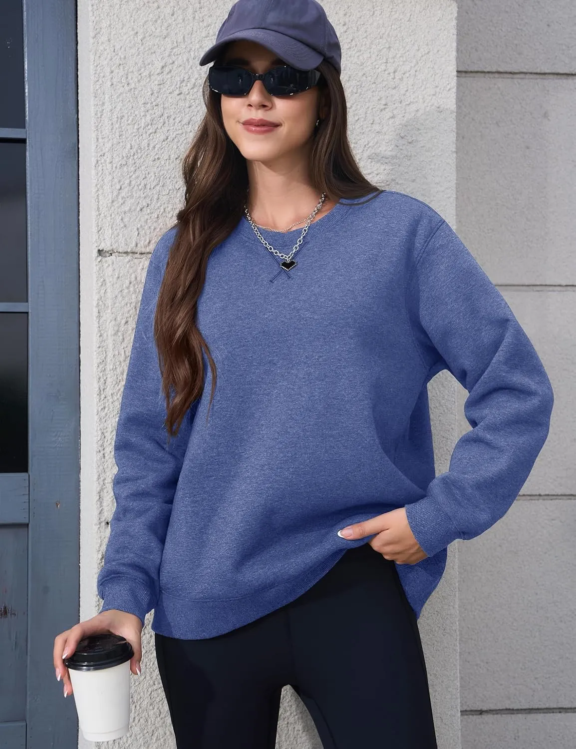 MAGCOMSEN Women's Winter Sweatshirts Sherpa Lined Crewneck Fleece Pullover Warm Casual Heavyweight Long Sleeve Tops