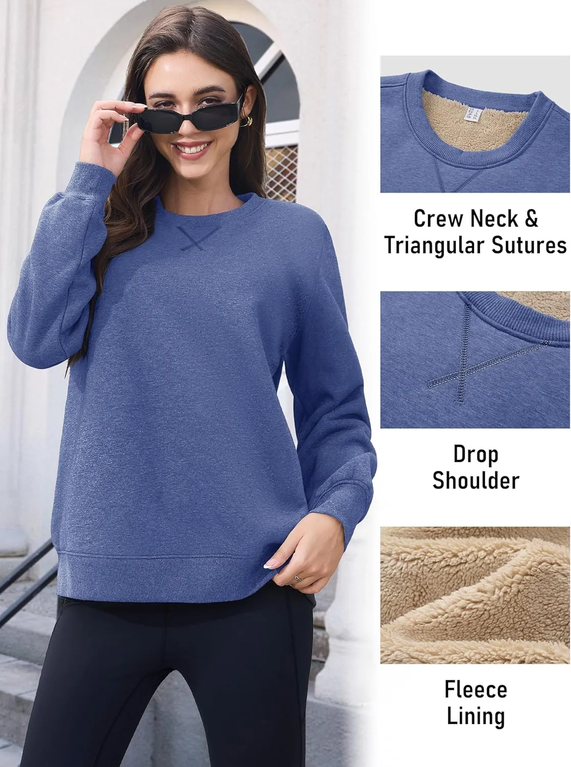 MAGCOMSEN Women's Winter Sweatshirts Sherpa Lined Crewneck Fleece Pullover Warm Casual Heavyweight Long Sleeve Tops