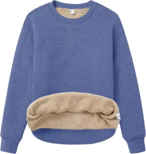 MAGCOMSEN Women's Winter Sweatshirts Sherpa Lined Crewneck Fleece Pullover Warm Casual Heavyweight Long Sleeve Tops