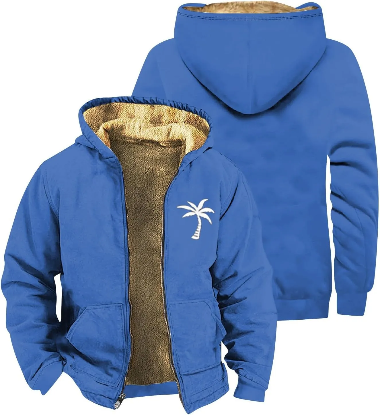 Men Winter Coats With Hood Fleece Lined Zipper Graphic Coat Cold Weather Heavy Big And Tall Jacket