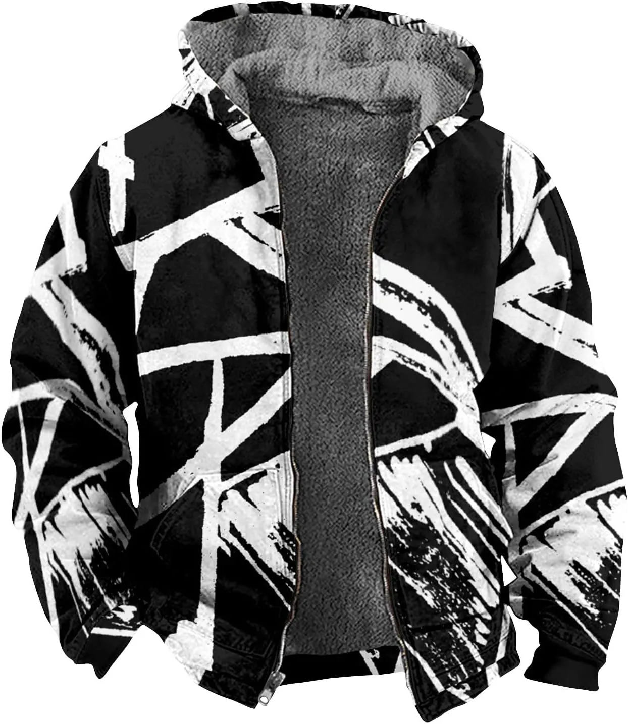 Men Winter Coats With Hood Fleece Lined Zipper Graphic Coat Cold Weather Heavy Big And Tall Jacket