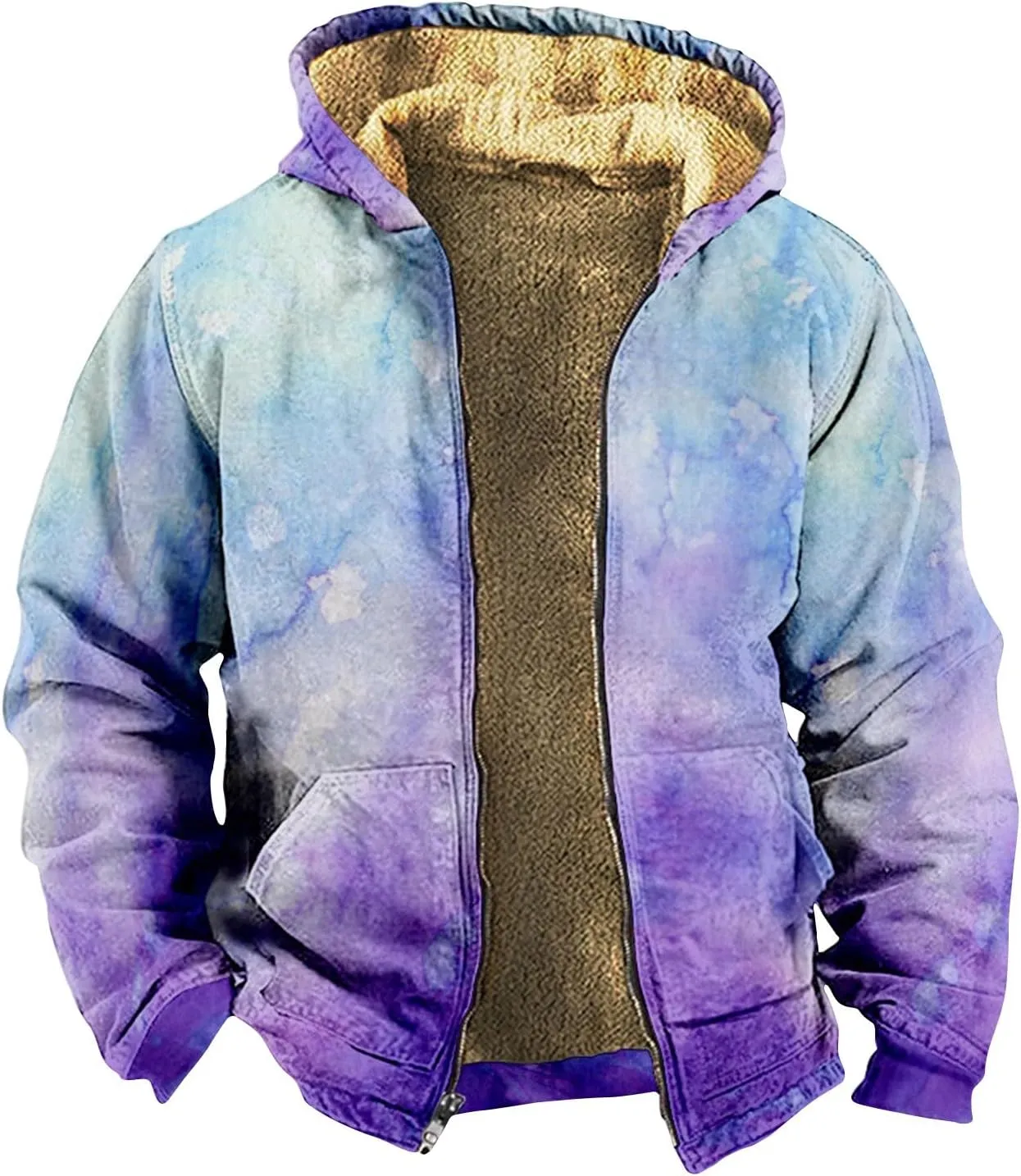 Mens Winter Coat With Hood Fleece Lined Zipper Graphic Coat Warm Heavy Big And Tall Jacket