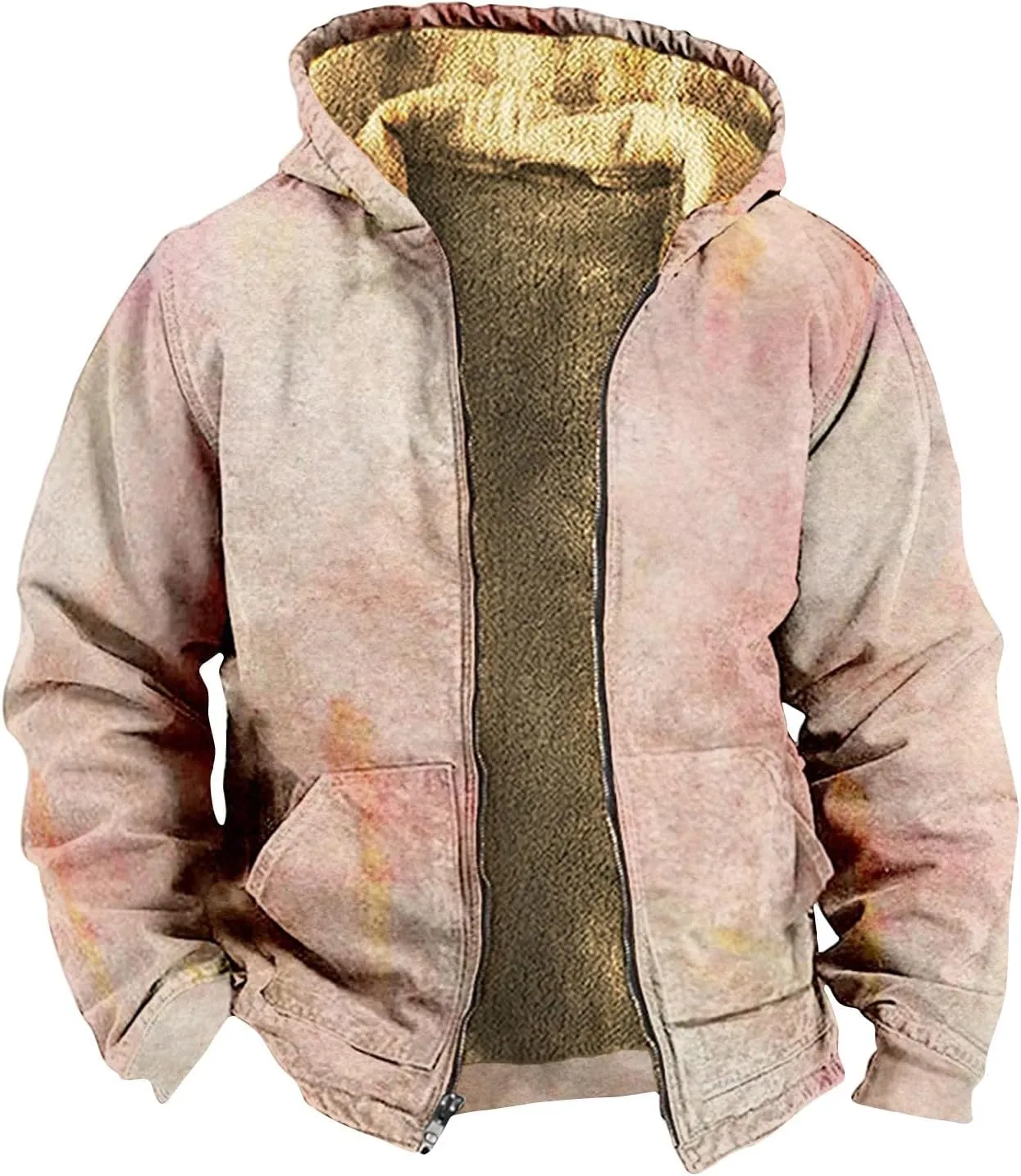Mens Winter Coat With Hood Fleece Lined Zipper Graphic Coat Warm Heavy Big And Tall Jacket