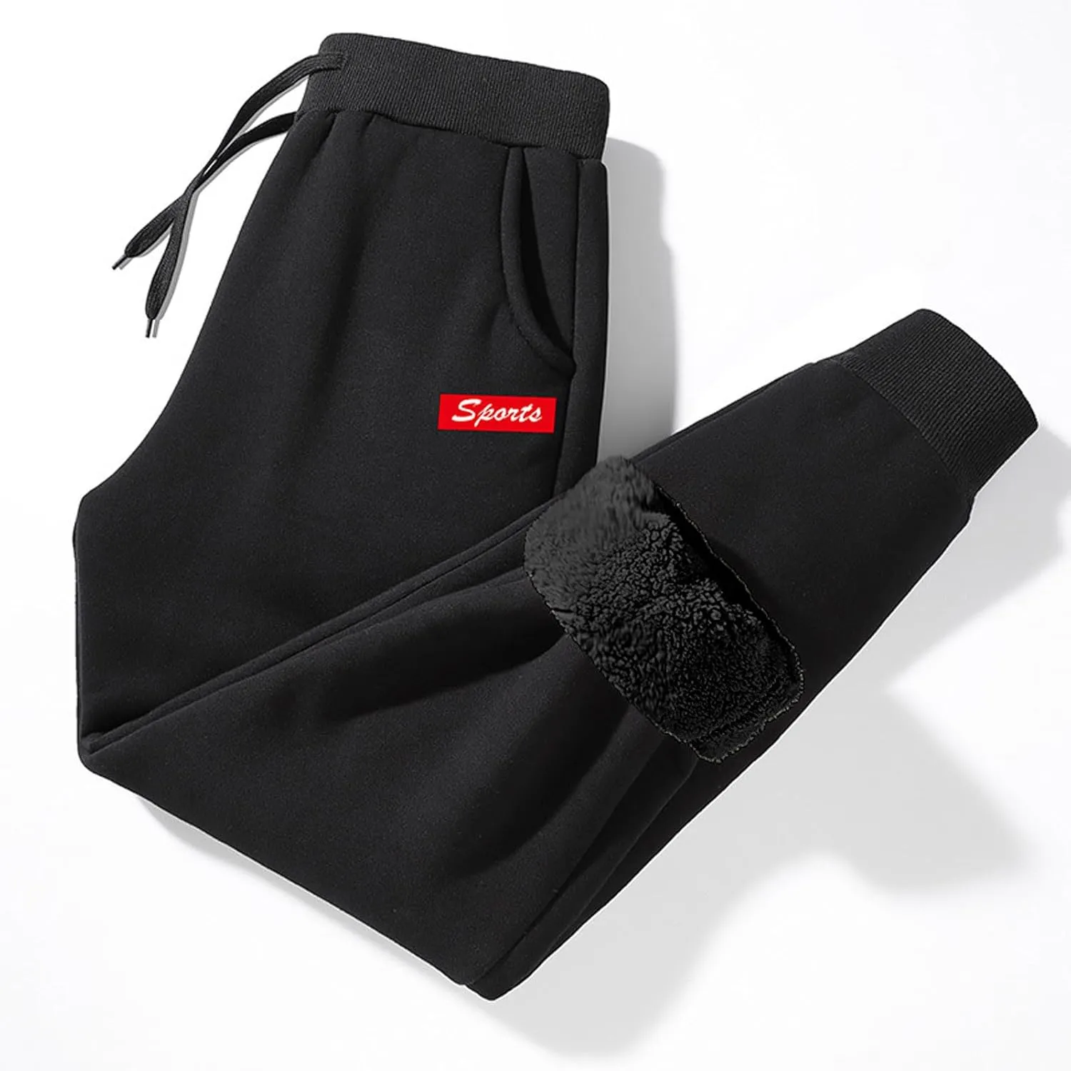 Men's Winter Sweatpants Sherpa Lined Thicken Warm Fleece Pants Sports Jogger Pants Plush Trousers with Pockets