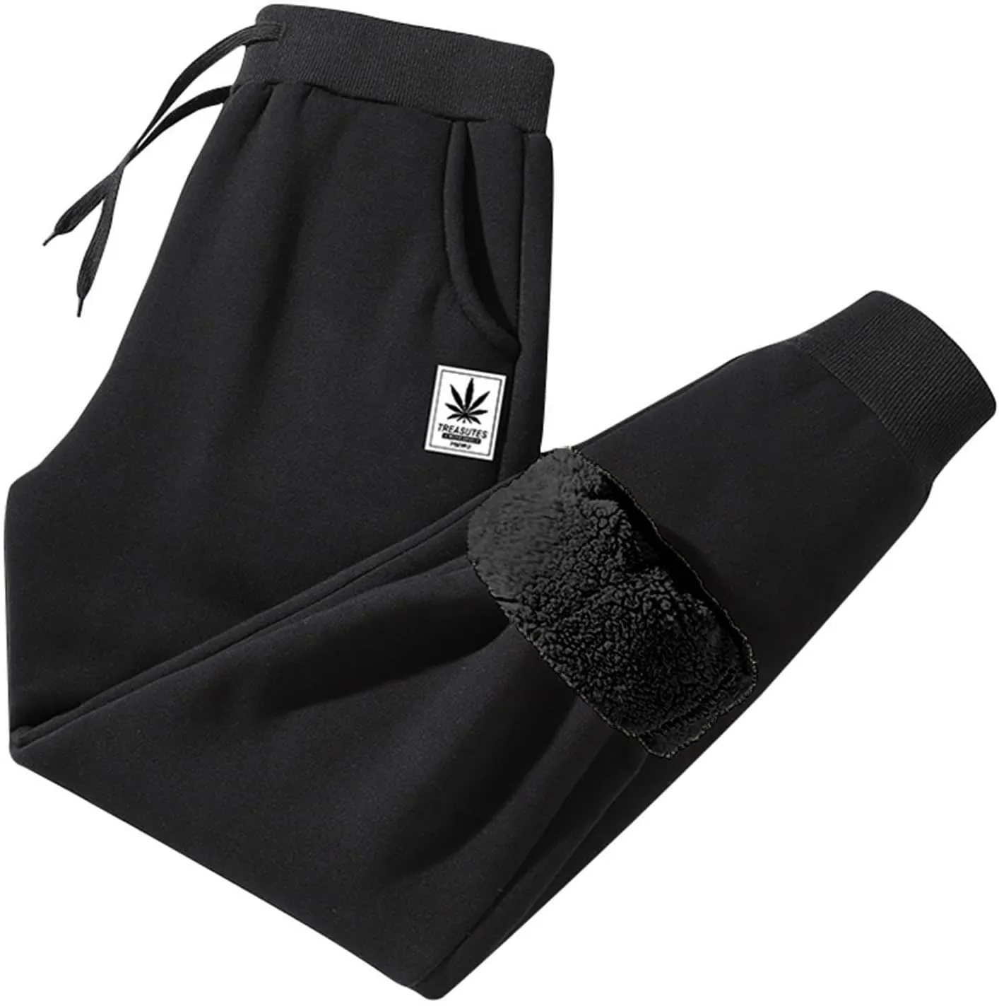 Men's Winter Sweatpants Sherpa Lined Thicken Warm Fleece Pants Sports Jogger Pants Plush Trousers with Pockets