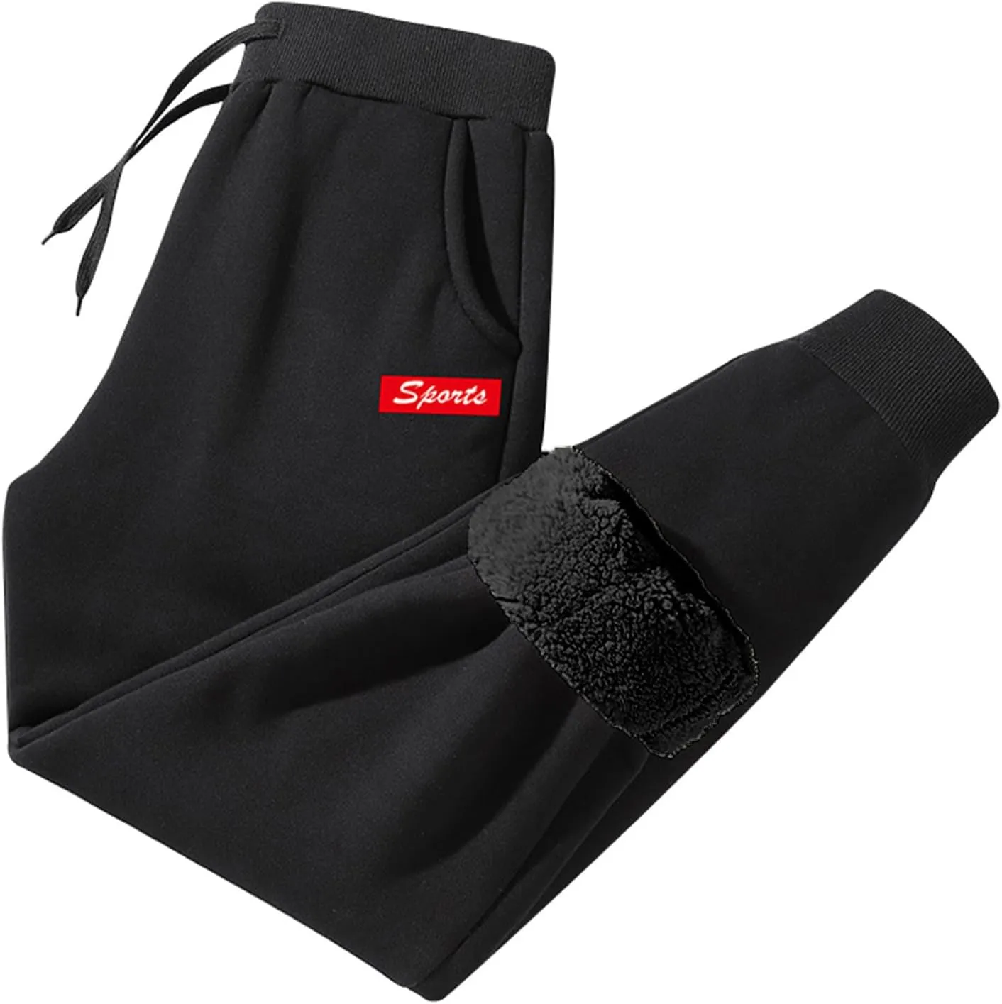 Men's Winter Sweatpants Sherpa Lined Thicken Warm Fleece Pants Sports Jogger Pants Plush Trousers with Pockets