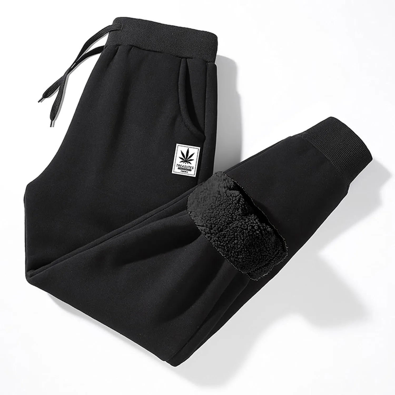 Men's Winter Sweatpants Sherpa Lined Thicken Warm Fleece Pants Sports Jogger Pants Plush Trousers with Pockets
