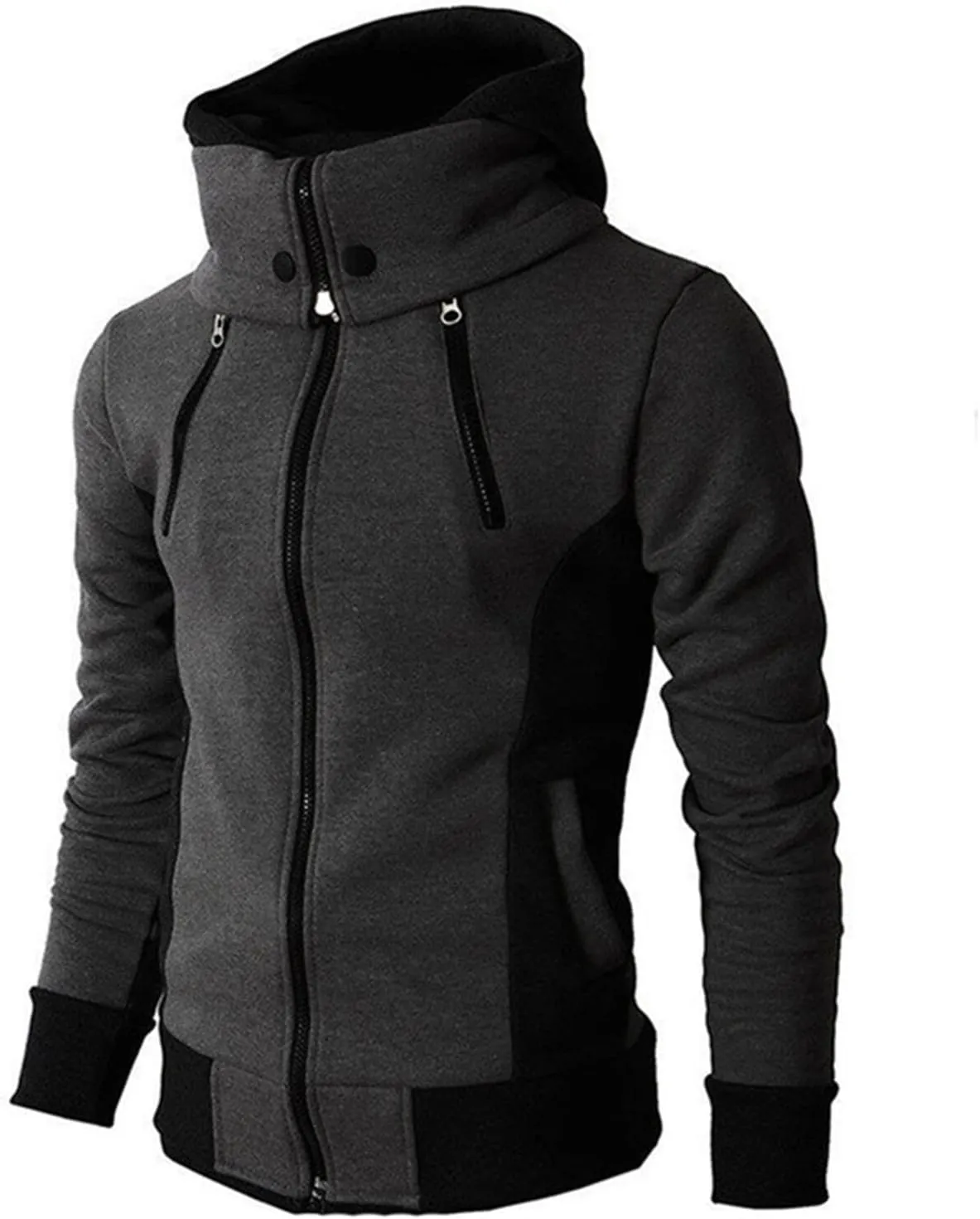 Mmoneyake Mens Full Zip Hoodie Long Sleeve Hooded Sweatshirt Color Block Turtleneck Jacket Coat Sportswear Club Fleece Hoodie