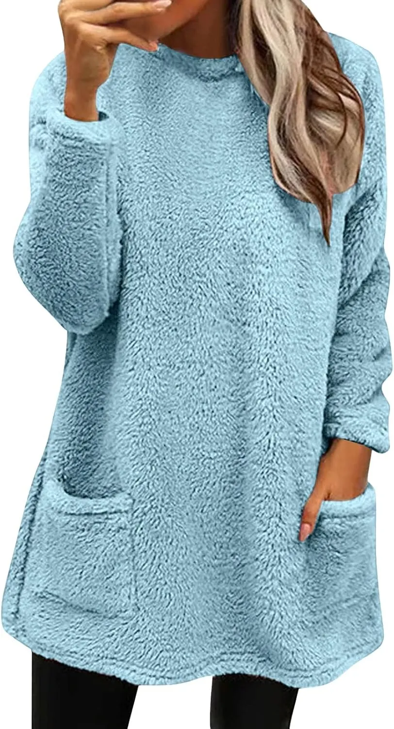 Oversized Sweaters For Women Casual Fleece Fuzzy Faux Shearling Warm Winter Outwear Jacket Shaggy Coat Cute Sweater