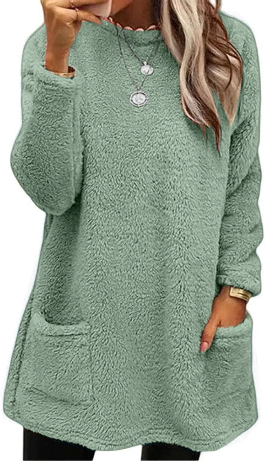 Oversized Sweaters For Women Casual Fleece Fuzzy Faux Shearling Warm Winter Outwear Jacket Shaggy Coat Cute Sweater