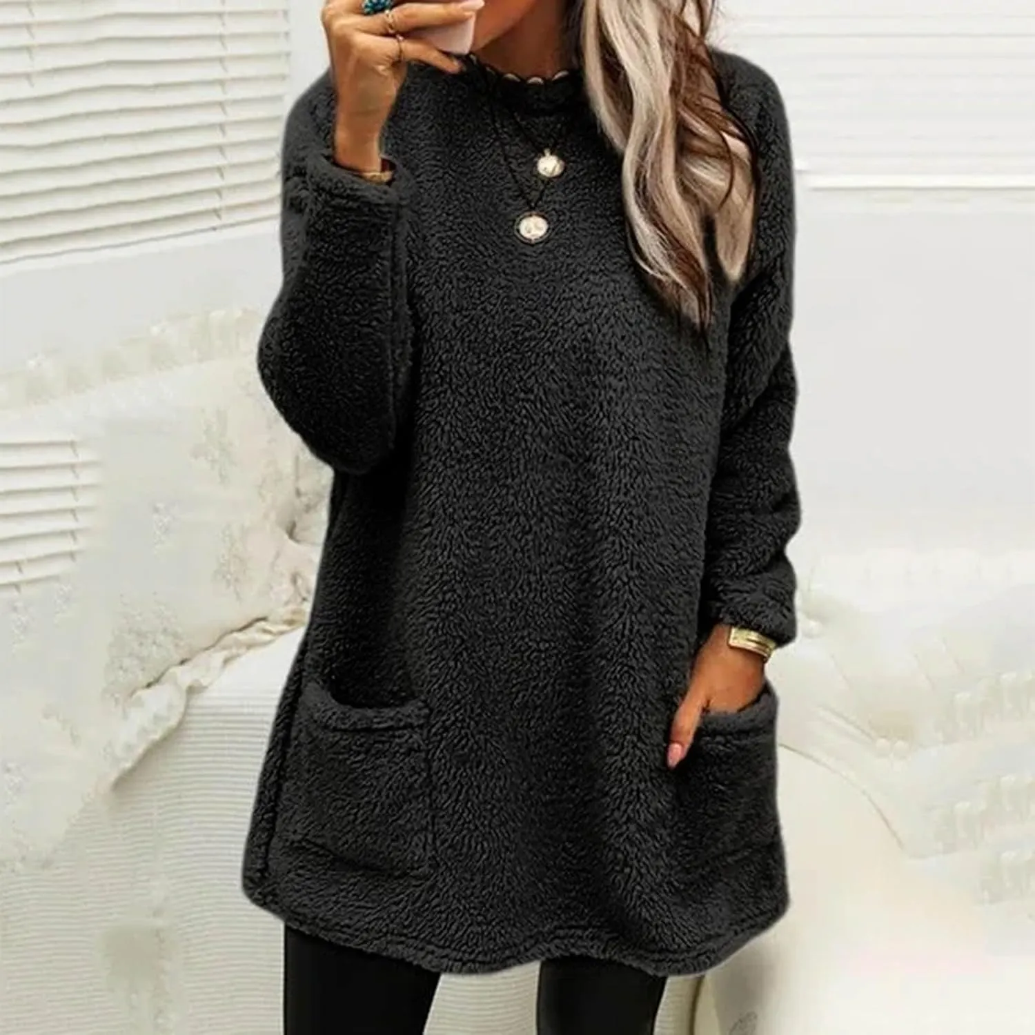 Oversized Sweaters For Women Casual Fleece Fuzzy Faux Shearling Warm Winter Outwear Jacket Shaggy Coat Cute Sweater