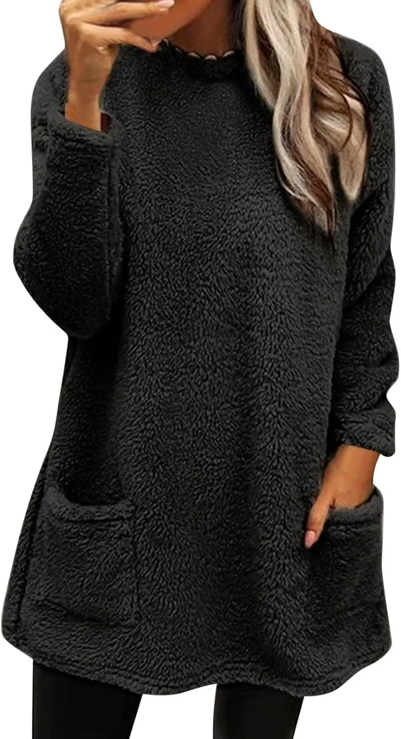 Oversized Sweaters For Women Casual Fleece Fuzzy Faux Shearling Warm Winter Outwear Jacket Shaggy Coat Cute Sweater