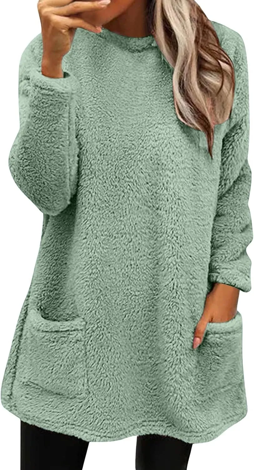 Oversized Sweaters For Women Casual Fleece Fuzzy Faux Shearling Warm Winter Outwear Jacket Shaggy Coat Cute Sweater
