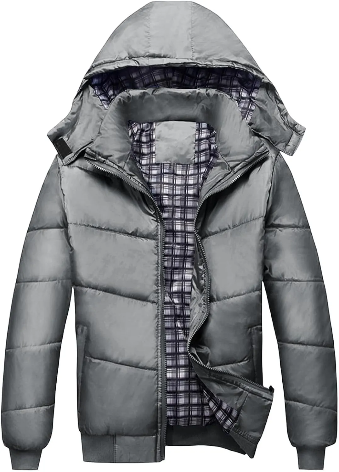 Puffer Jacket Men Lightweight Hooded Down Jacket Windproof Insulated Jacket Warm Ski Coat Padded Winter Jacket