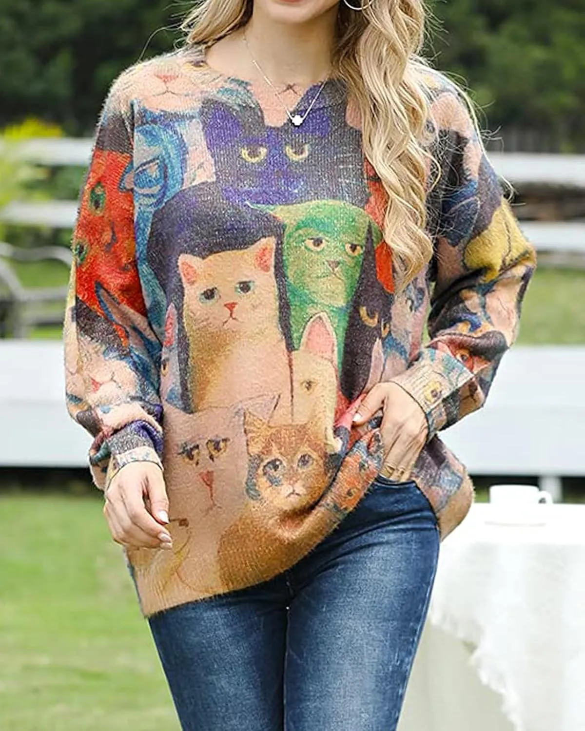 Spring Sweaters for Women 2025 Plus Size Crewneck Lightweigh Pullover Sweaters Graphic Printed Knit Trendy Tops