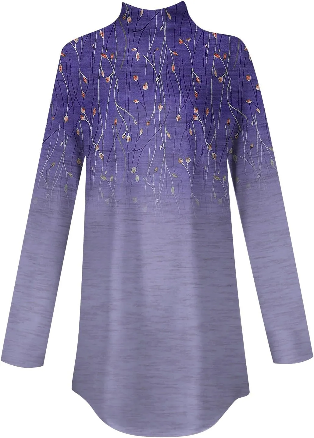 Tunic Tops For Women Loose Fit Dressy Print Mock Neck Shirts Casual Turtle Necks Long Sleeve Shirts Fall Blouse