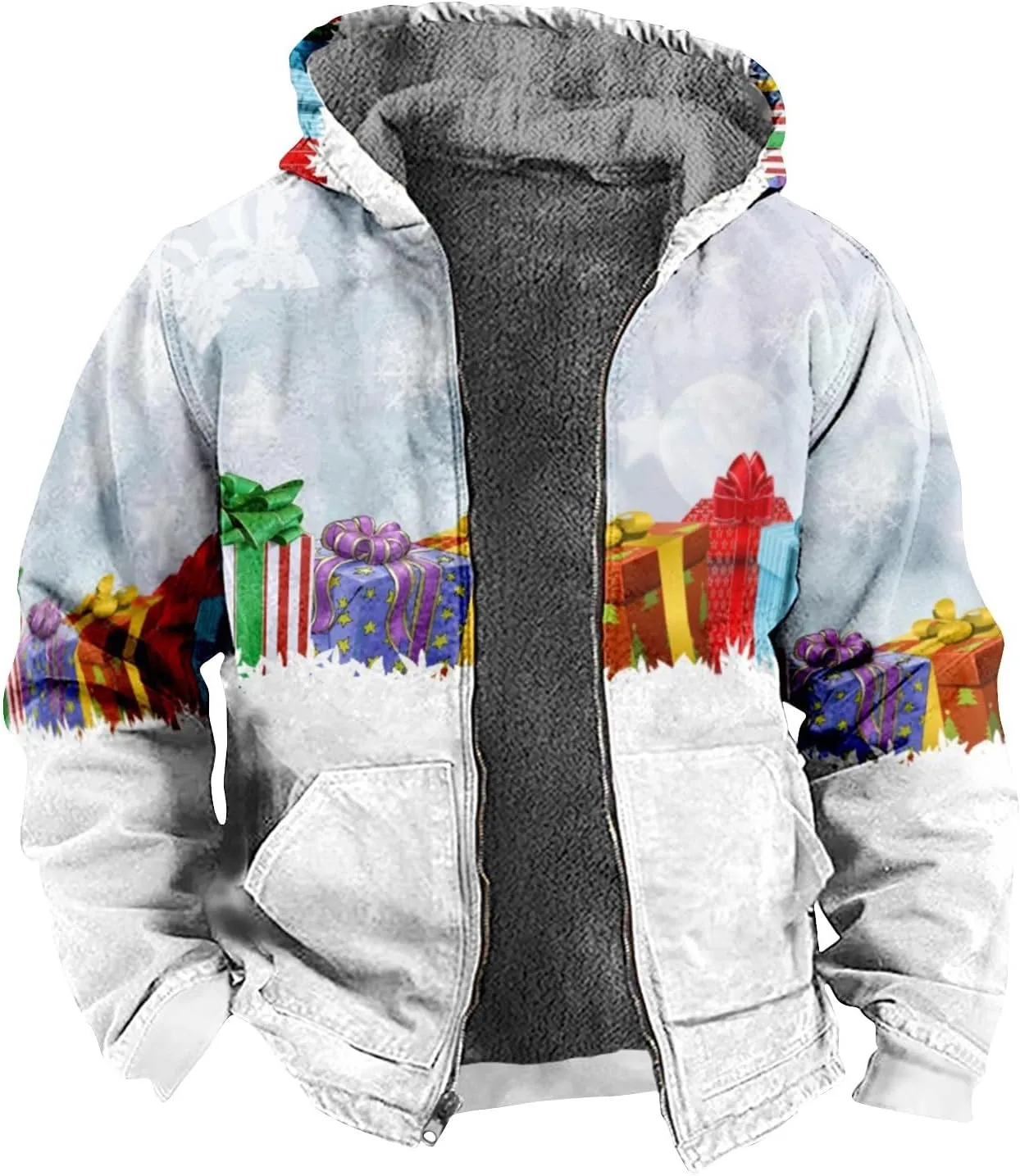 Winter Coat Men With Hood Fleece Lined Zipper Graphic Coat Heated Heavy Big And Tall Jacket